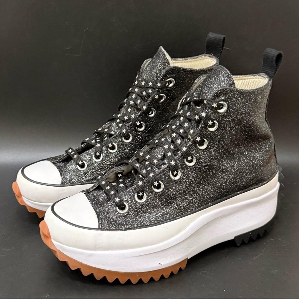CONVERSE 166800C Run Star Hike Black Glitter Canvas Platform Sneakers M7 W W8.5